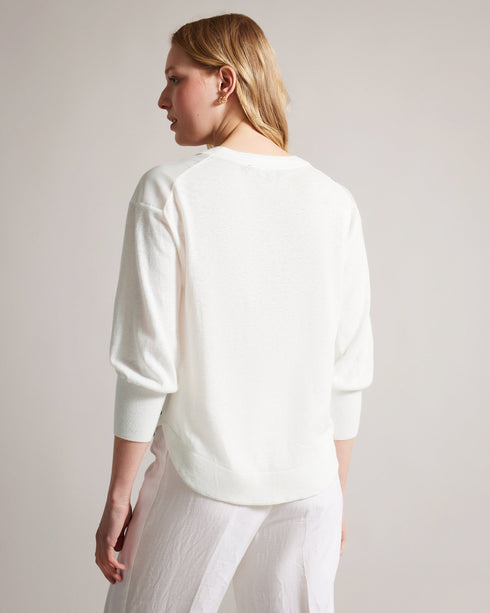 RAILI-Knitwear-Luxury and loungewear collide in the RAILI jumper. Featuring a relaxed fit in a breathable cotton and linen blend, the true standout of this piece is the floral satin front. Perfect for a day out with friends or a casual date, it offers both comfort and style. Jumper Botanical bouquet print Satin front Cotton and linen blend V-neck 3/4 length sleeves Round hem Jara is 5'10.5" / 1.79cm and wears White in a Ted size 1- Ted Baker Romania